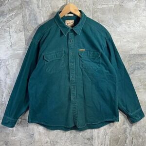 Vintage Woolrich Expedition Chamois Thick Cotton Button Up Shirt Green Mens 2XL